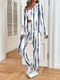 Women's Printing Abstract Stripes Daily Going Out Two-Piece Set White Casual Spring/Fall Coat With Pants Matching Set