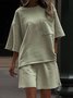 Casual Plain Crew Neck Two-Piece Set