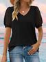 Women's Short Sleeve T-shirt Summer Green Plain Jacquard V Neck Puff Sleeve Daily Going Out Casual Top