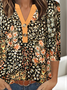 Simple Floral Loose V Neck T-Shirt