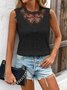 Women's Sleeveless Tank Top Summer Apricot Plain Lace Crew Neck Daily Going Out Simple Top