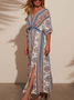 Women's Short Sleeve Summer white-blue Floral Split Joint V Neck Daily Going Out Vintage Maxi A-Line Tank Dress