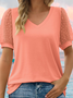 Women's Short Sleeve T-shirt Summer Green Plain Jacquard V Neck Puff Sleeve Daily Going Out Casual Top