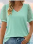 Women's Short Sleeve T-shirt Summer Green Plain Jacquard V Neck Puff Sleeve Daily Going Out Casual Top