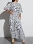 Women's Short Sleeve Summer white-blue Floral Split Joint V Neck Daily Going Out Vintage Maxi A-Line Tank Dress