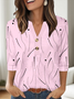 Striped Simple V Neck Cotton T-Shirt