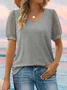 Women's Short Sleeve T-shirt Summer Green Plain Jacquard V Neck Puff Sleeve Daily Going Out Casual Top
