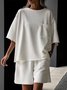 Casual Plain Crew Neck Two-Piece Set