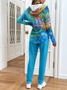 Women's Abstract Print Hooded Zip-Up Jacket and Casual Pants 2-Piece Set