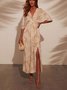 Women's Short Sleeve Summer white-blue Floral Split Joint V Neck Daily Going Out Vintage Maxi A-Line Tank Dress
