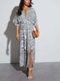 Women's Short Sleeve Summer white-blue Floral Split Joint V Neck Daily Going Out Vintage Maxi A-Line Tank Dress