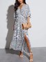 Women's Short Sleeve Summer white-blue Floral Split Joint V Neck Daily Going Out Vintage Maxi A-Line Tank Dress