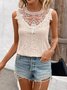 Women's Sleeveless Tank Top Summer Apricot Plain Lace Crew Neck Daily Going Out Simple Top