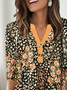 Simple Floral Loose V Neck T-Shirt