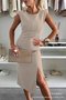 Women's Short Sleeve Summer Red Plain Split Joint Crew Neck Daily Going Out Casual Midi A-Line Tank Dress