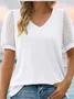 Women's Short Sleeve T-shirt Summer Green Plain Jacquard V Neck Puff Sleeve Daily Going Out Casual Top