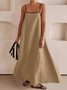 Women's Sleeveless Summer Khaki Plain Split Joint Square Neck Daily Going Out Vintage Maxi A-Line Tank Dress