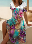 Women's Short Sleeve Summer As Picture Floral Printing V Neck Daily Going Out Casual Midi A-Line Fit & Flare Dress Dress