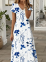 Women's Short Sleeve Summer White Floral Printing V Neck Daily Going Out Casual Maxi X-Line Dress