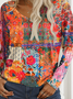Print Casual V Neck Long Sleeve T-Shirt