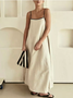 Women's Sleeveless Summer Khaki Plain Split Joint Square Neck Daily Going Out Vintage Maxi A-Line Tank Dress