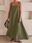 Women's Sleeveless Summer Khaki Plain Split Joint Square Neck Daily Going Out Vintage Maxi A-Line Tank Dress