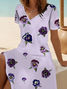 Women's Short Sleeve Summer Purple Floral Printing V Neck Daily Going Out Casual Midi A-Line Fit & Flare Dress Dress