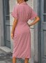 Women's Short Sleeve Summer Khaki Geometric Split Joint V Neck Daily Going Out Vintage Midi A-Line Tank Dress