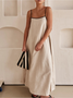 Women's Sleeveless Summer Khaki Plain Split Joint Square Neck Daily Going Out Vintage Maxi A-Line Tank Dress