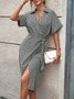 Women's Short Sleeve Summer Khaki Geometric Split Joint V Neck Daily Going Out Vintage Midi A-Line Tank Dress