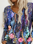Print Casual V Neck Long Sleeve T-Shirt