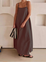 Women's Sleeveless Summer Khaki Plain Split Joint Square Neck Daily Going Out Vintage Maxi A-Line Tank Dress