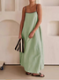 Women's Sleeveless Summer Khaki Plain Split Joint Square Neck Daily Going Out Vintage Maxi A-Line Tank Dress