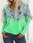 Print Casual V Neck Long Sleeve T-Shirt