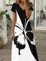 Women's Short Sleeve Summer Black-white Multicolor Block Printing V Neck Daily Going Out Casual Maxi X-Line Dress