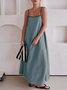 Women's Sleeveless Summer Khaki Plain Split Joint Square Neck Daily Going Out Vintage Maxi A-Line Tank Dress
