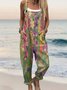 Square Neck Cotton And Linen Floral Ethnic Jumpsuit