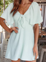 Women's Short Sleeve Summer Pink Plain Split Joint V Neck Dolman Sleeve Daily Going Out Vintage Midi A-Line Ruffle Skirt Dress