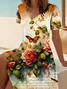 Women's Short Sleeve Summer Orange Floral Printing V Neck Daily Going Out Casual Midi A-Line Fit & Flare Dress Dress
