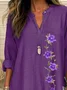 Women's Long Sleeve Blouse Spring/Fall Purple Floral Printing Cotton-Blend V Neck Daily Going Out Casual Top