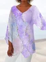 Women's Three Quarter Sleeve T-shirt Spring/Fall Color1 Floral Printing V Neck Daily Going Out Casual Top