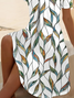 Women's Short Sleeve Summer White Leaf Printing V Neck Daily Going Out Casual Midi A-Line Fit & Flare Dress Dress