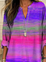Women's Long Sleeve Blouse Spring/Fall Purple Abstract Stripes Printing Cotton-Blend V Neck Daily Going Out Casual Top