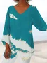 Women's Three Quarter Sleeve T-shirt Spring/Fall Color1 Floral Printing V Neck Daily Going Out Casual Top