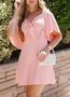 Women's Short Sleeve Summer Pink Plain Split Joint V Neck Dolman Sleeve Daily Going Out Vintage Midi A-Line Ruffle Skirt Dress