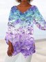 Women's Three Quarter Sleeve T-shirt Spring/Fall Color1 Floral Printing V Neck Daily Going Out Casual Top