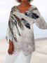 Women's Three Quarter Sleeve T-shirt Spring/Fall Color1 Floral Printing V Neck Daily Going Out Casual Top