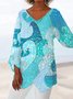 Women's Three Quarter Sleeve T-shirt Spring/Fall Color1 Floral Printing V Neck Daily Going Out Casual Top