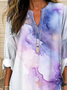 Women's Long Sleeve Blouse Spring/Fall White Abstract Printing Cotton-Blend V Neck Daily Going Out Casual Top