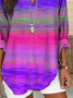 Women's Long Sleeve Blouse Spring/Fall Purple Abstract Stripes Printing Cotton-Blend V Neck Daily Going Out Casual Top
